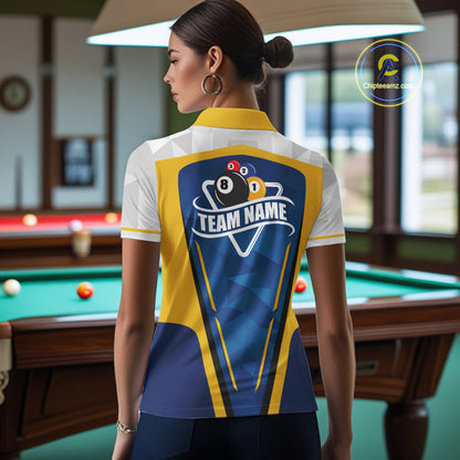 Yellow And Blue Geometric Women Billiard Shirts Custom Polo & 1/4-Zip Billiard Team Jersey NYN3306