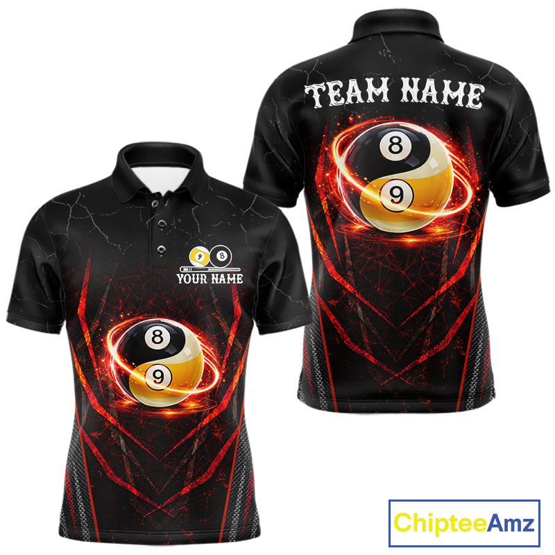 Black and red lightning yin yang billiard polo shirt for men custom pool jersey