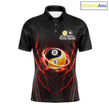 Load image into Gallery viewer, Black and red lightning yin yang billiard polo shirt for men custom pool jersey