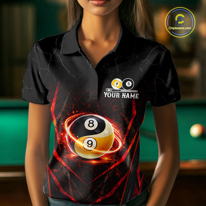 Lightning Yin Yang Black And Red Women Billiard Pool Shirts Custom Grunge Billiard Team Jersey NYN3308