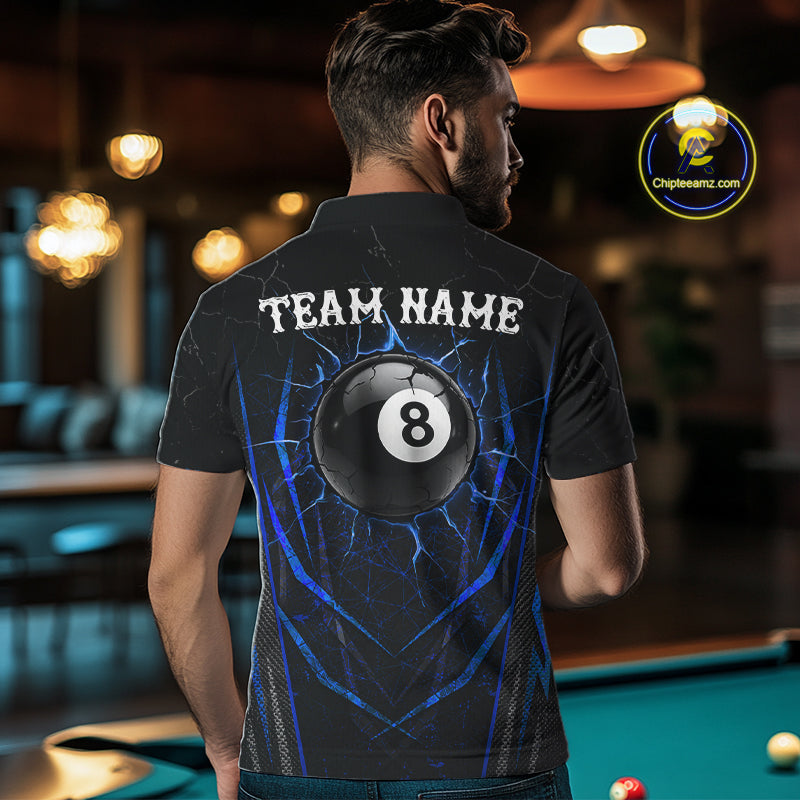 Black And Blue Broken Glass 8 Ball Mens Billiard Pool Shirts Custom Billiard Team Jersey NYN3309