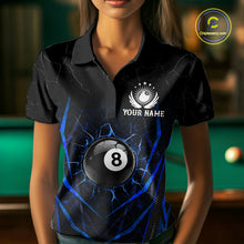Load image into Gallery viewer, Black And Blue Broken Glass 8 Ball Women Billiard Pool Shirts Custom Billiard Team Jersey NYN3309