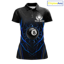 Load image into Gallery viewer, Black and blue broken glass 8 ball billiard polo shirt for women custom team jersey