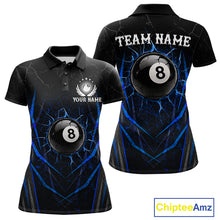 Load image into Gallery viewer, Black and blue broken glass 8 ball billiard polo shirt for women custom team jersey
