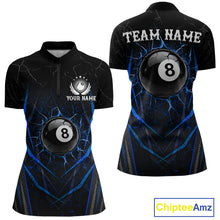 Load image into Gallery viewer, Black and blue broken glass 8 ball billiard 1/4-zip shirt for women custom team jersey