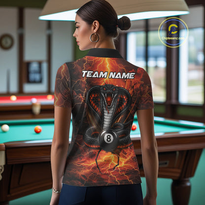 Cobra 8 Ball Cracked Thunder Lightning Billiard Shirts For Women Custom Billiard Team Jersey | Orange NYN3311
