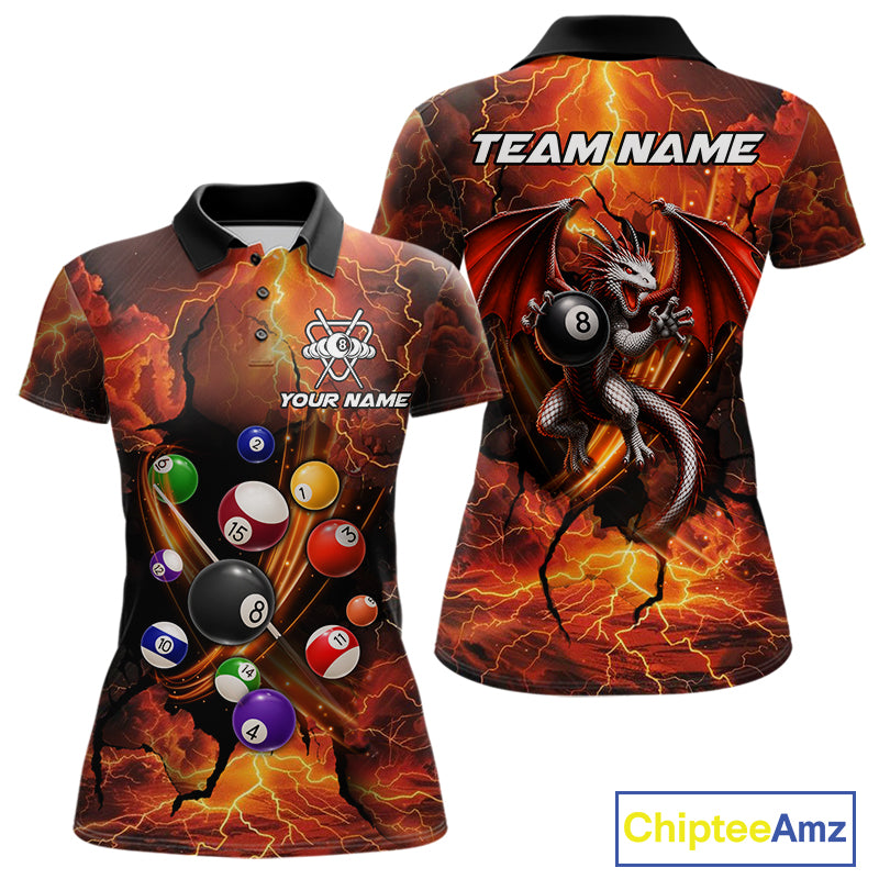 Dragon 8 ball cracked lightning billiard polo shirt for women custom team jersey
