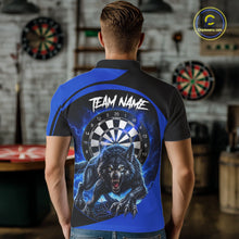 Load image into Gallery viewer, Male darts player wearing horror wolf dart jersey, thunder lightning darts shirt, personalized wolf dart apparel, tournament darts clothing