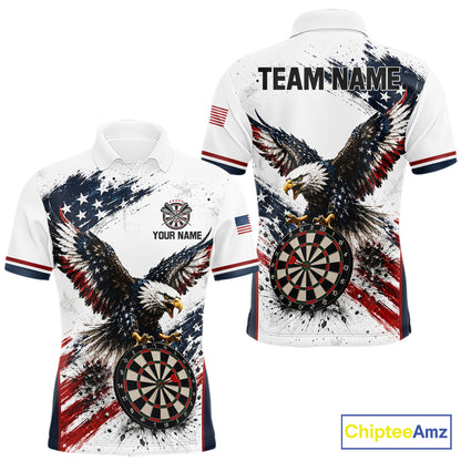 Custom Vintage Eagle Grunge Men's Darts Polo Shirt, Personalized American Flag Eagle Team Jersey, Retro Tournament Apparel, Vintage Performance Shirt, Patriot Spirit, Victory & Team Unity