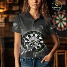 Load image into Gallery viewer, Custom Grey &amp; Green Dartboard Funny Skeleton Dart Women Polo Jerseys Dart Team Shirts NYN1752