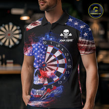 Load image into Gallery viewer, Smoke US Flag Skull Dartboard Men Darts Polo Shirt Custom Retro Patriotic Darts Jerseys NYN2550