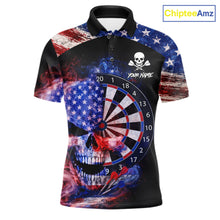 Load image into Gallery viewer, Smoke US Flag Skull Dartboard Men Darts Polo Shirt Custom Retro Patriotic Darts Jerseys NYN2550