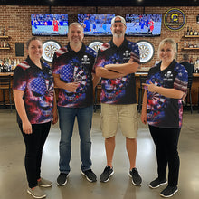 Load image into Gallery viewer, Smoke US Flag Skull Dartboard Men Darts Polo Shirt Custom Retro Patriotic Darts Jerseys NYN2550