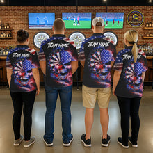 Load image into Gallery viewer, Smoke US Flag Skull Dartboard Men Darts Polo Shirt Custom Retro Patriotic Darts Jerseys NYN2550