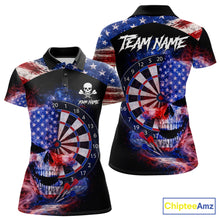 Load image into Gallery viewer, Smoke US Flag Skull Dartboard Women Darts Polo Shirt Custom Retro Patriotic Darts Jerseys NYN2550