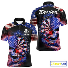 Load image into Gallery viewer, Smoke US Flag Skull Dartboard Men Darts Polo Shirt Custom Retro Patriotic Darts Jerseys NYN2550