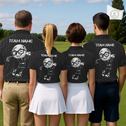 Funny Golfer Polos Team Outfits Black Golf Ball Pattern Jerseys For Men, Best Mens Golf Shirts NYN3316