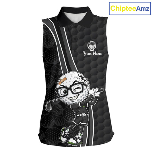 Black sleeveless golf shirt with cartoon character