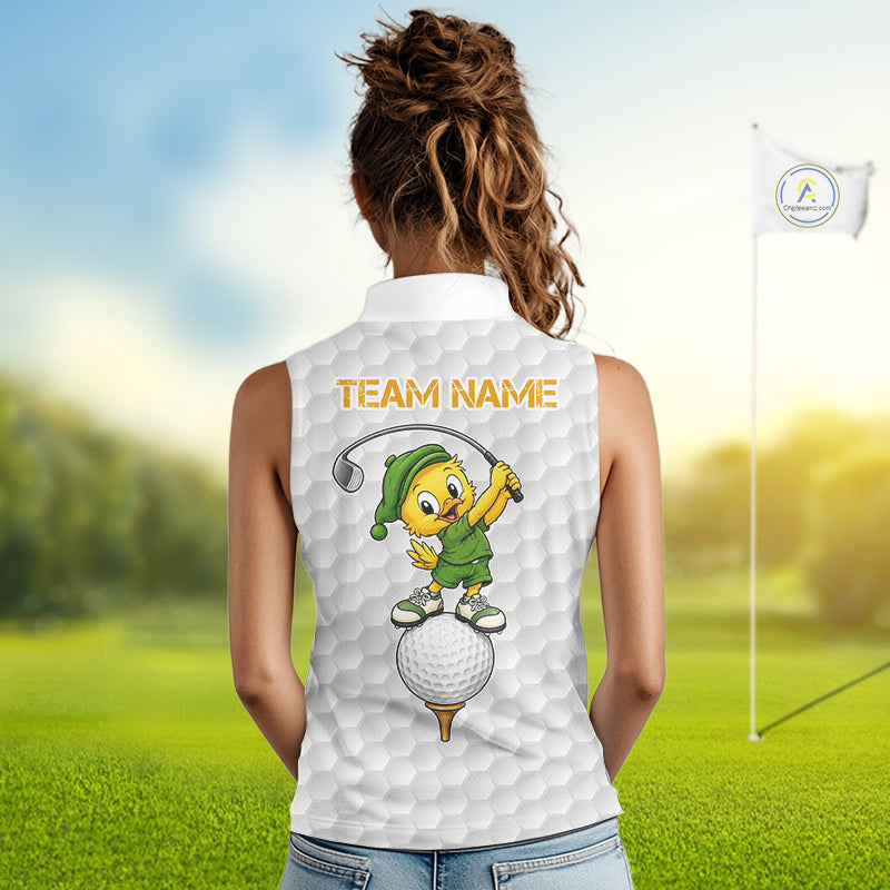 Funny Duck Golfer Polos Sleeveless Outfits Yellow And Green Golf Jerseys For Women, Best Mens Golf Shirts NYN3317