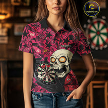 Load image into Gallery viewer, Pink Star Funny Skeleton Dartboard Custom Women Polo Dart Shirt Funny Dart Jerseys NYN1759