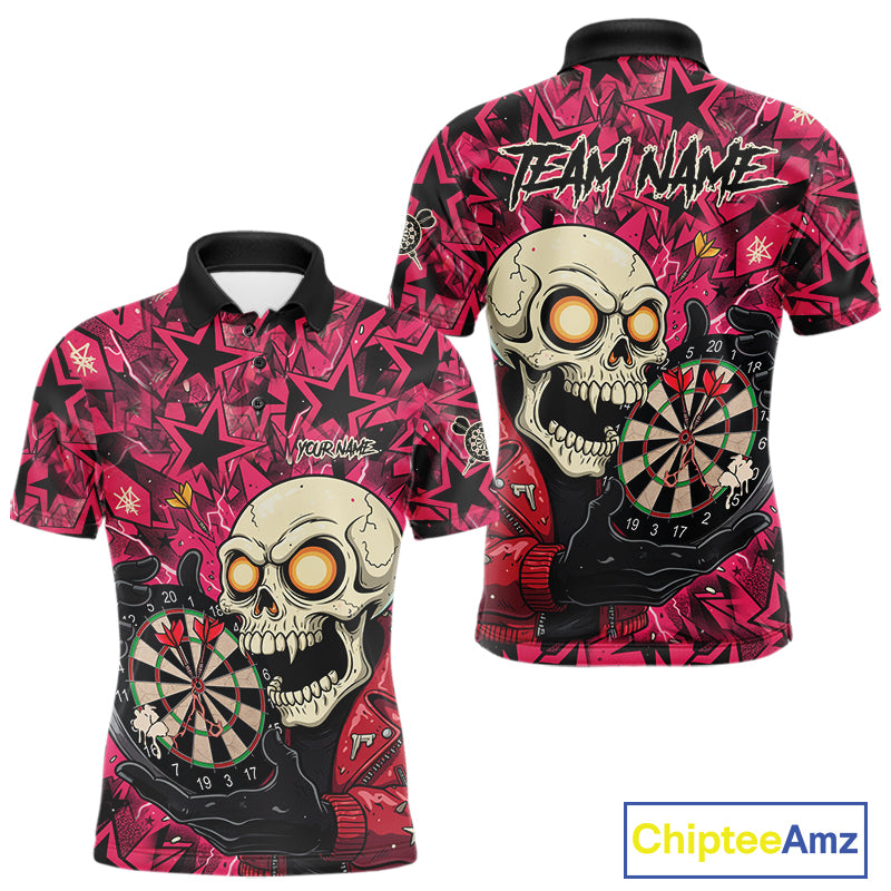 Pink Star Funny Skeleton Dartboard Custom Mens Polo Dart Shirt Funny Dart Jerseys NYN1759