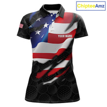 Load image into Gallery viewer, Black golf ball American skull golf polo shirt for women patriotic team outfit