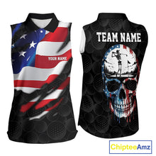 Load image into Gallery viewer, Black golf ball American skull golf polo shirt for women patriotic team outfit
