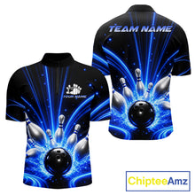Load image into Gallery viewer, Thunder Bowling Ball And Pins Bowling Quarter-Zip Shirt For Men Custom Blue Lightning Bowling Team Jersey
