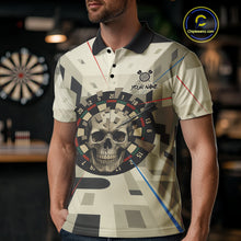 Load image into Gallery viewer, Geometric Dartboard Beige Skull Custom Mens Polo Dart Shirt Gifts For Dart Players NYN1767