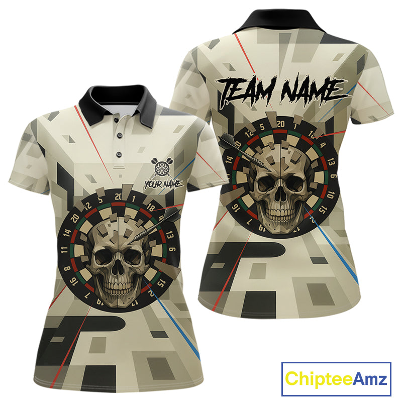 Geometric Dartboard Beige Skull Custom Women Polo Dart Shirt Gifts For Dart Players NYN1767