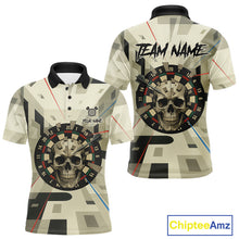 Load image into Gallery viewer, Geometric Dartboard Beige Skull Custom Mens Polo Dart Shirt Gifts For Dart Players NYN1767