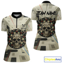 Load image into Gallery viewer, Geometric Dartboard Beige Skull Custom Women Quarter-Zip Dart Shirt Gifts For Dart Players NYN1767