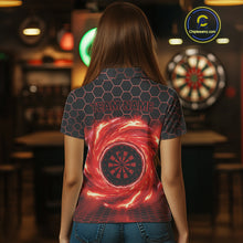 Load image into Gallery viewer, Black &amp; Red Storm Lightning Dartboard Custom Women Polo Dart Shirt Halftone Dart Jerseys NYN1775