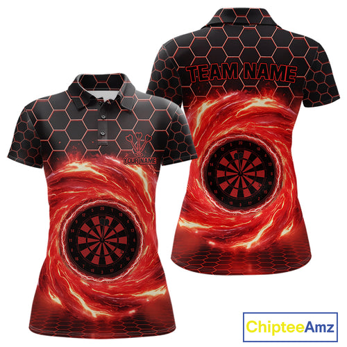 Black & Red Storm Lightning Dartboard Custom Women Polo Dart Shirt Halftone Dart Jerseys NYN1775
