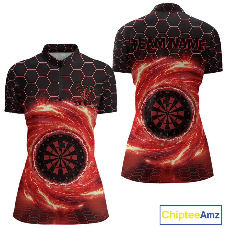 Black & Red Storm Lightning Dartboard Custom Women Quarter-Zip Dart Shirt Halftone Dart Jerseys NYN1775