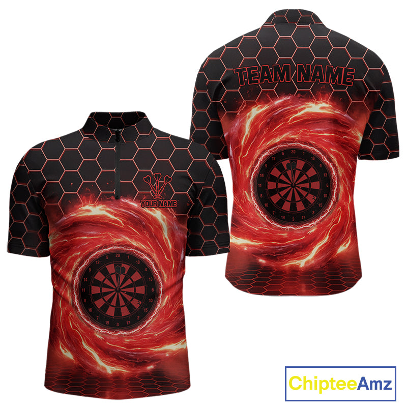Black & Red Storm Lightning Dartboard Custom Mens Quarter-Zip Dart Shirt Halftone Dart Jerseys NYN1775