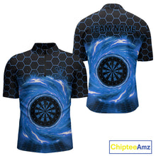 Load image into Gallery viewer, Black &amp; Blue Storm Lightning Dartboard Custom Mens Quarter-Zip Dart Shirt Halftone Dart Jerseys NYN1776