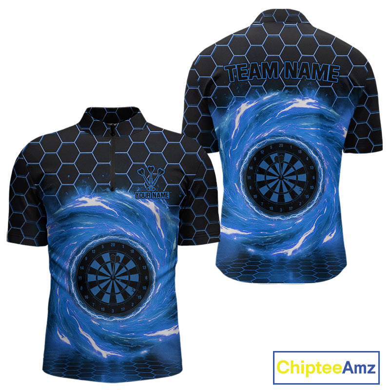 Black & Blue Storm Lightning Dartboard Custom Mens Quarter-Zip Dart Shirt Halftone Dart Jerseys NYN1776