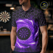 Load image into Gallery viewer, Black &amp; Purple Storm Lightning Dartboard Custom Mens Polo Dart Shirt Halftone Dart Jerseys NYN1777
