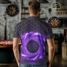Load image into Gallery viewer, Black &amp; Purple Storm Lightning Dartboard Custom Mens Polo Dart Shirt Halftone Dart Jerseys NYN1777