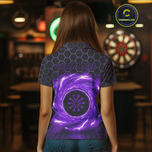 Load image into Gallery viewer, Black &amp; Purple Storm Lightning Dartboard Custom Women Polo Dart Shirt Halftone Dart Jerseys NYN1777