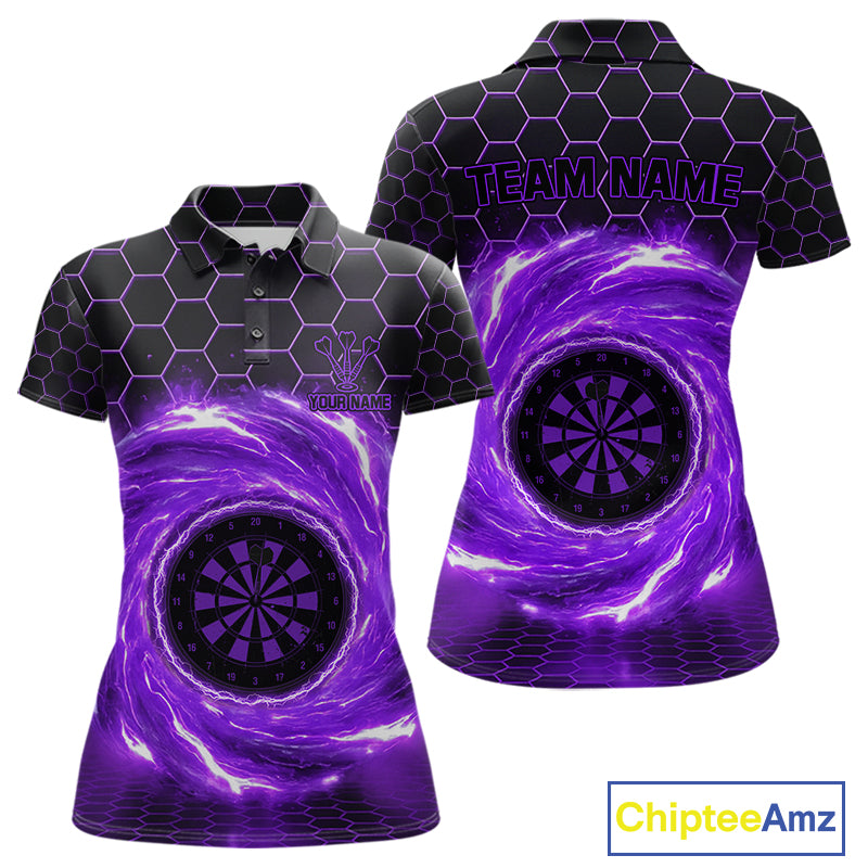 Black & Purple Storm Lightning Dartboard Custom Women Polo Dart Shirt Halftone Dart Jerseys NYN1777