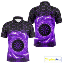 Load image into Gallery viewer, Black &amp; Purple Storm Lightning Dartboard Custom Mens Polo Dart Shirt Halftone Dart Jerseys NYN1777