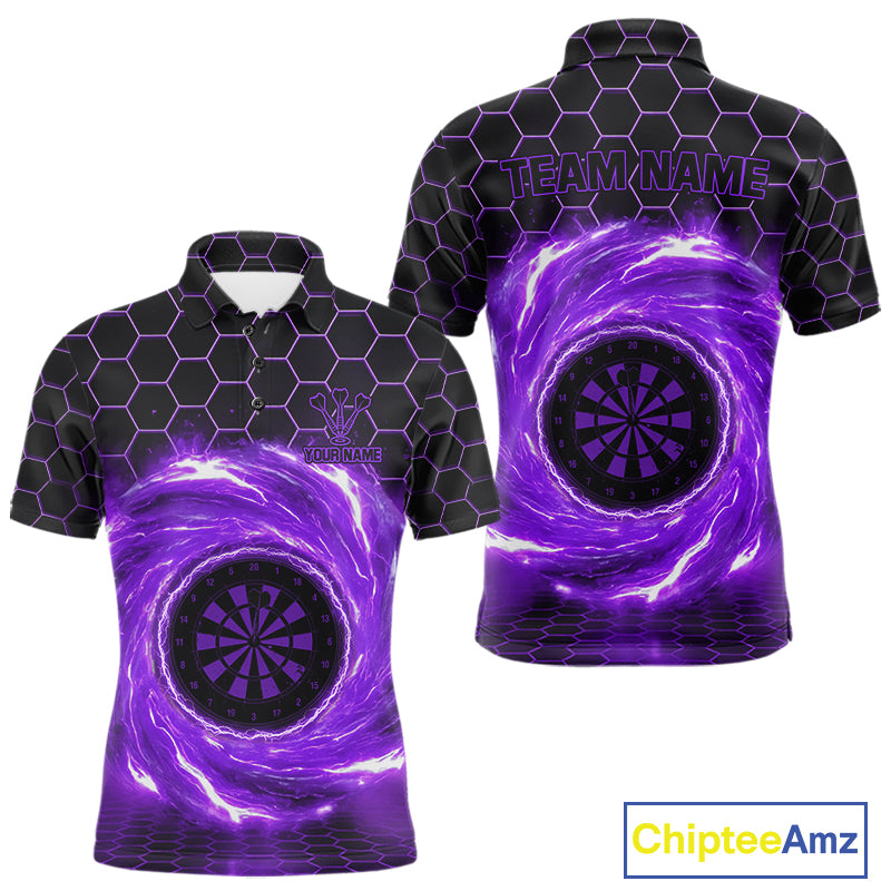 Black & Purple Storm Lightning Dartboard Custom Mens Polo Dart Shirt Halftone Dart Jerseys NYN1777