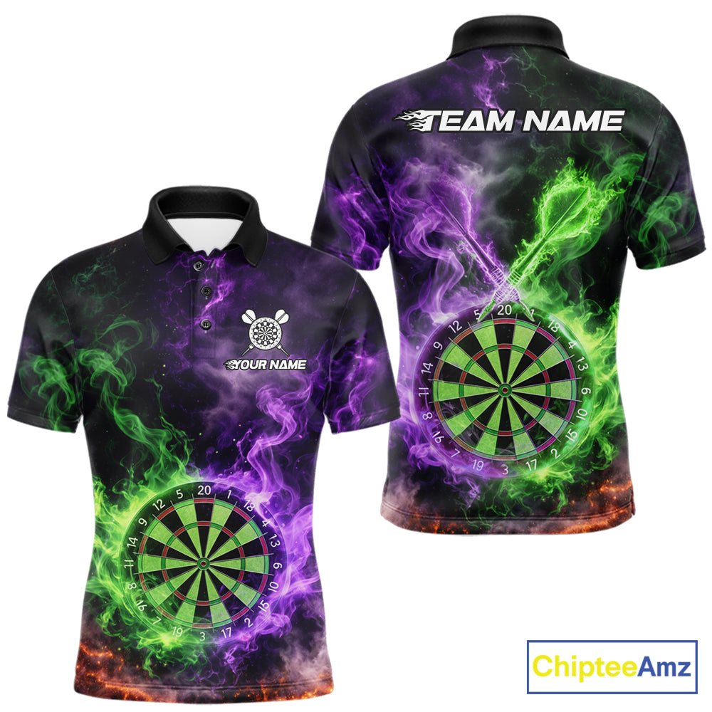 Green And Purple Flames Dartboard & Arrow Men Darts Team Shirt Personalized Dart Polo Jerseys NYN2572