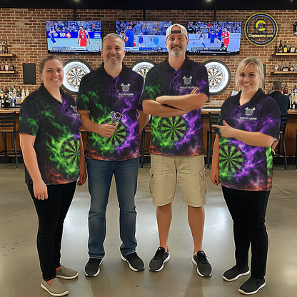 Green And Purple Flames Dartboard & Arrow Women Darts Team Shirt Personalized Dart Polo Jerseys NYN2572