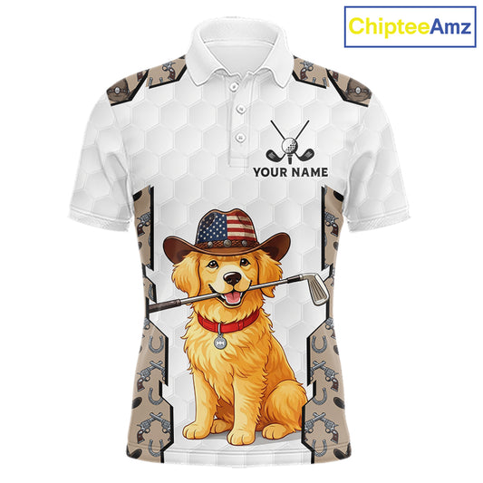 Personalized Cowboy Pattern White Golf Ball Mens Golden Golf Polo Shirts Custom Name Golf Gifts NYN3151
