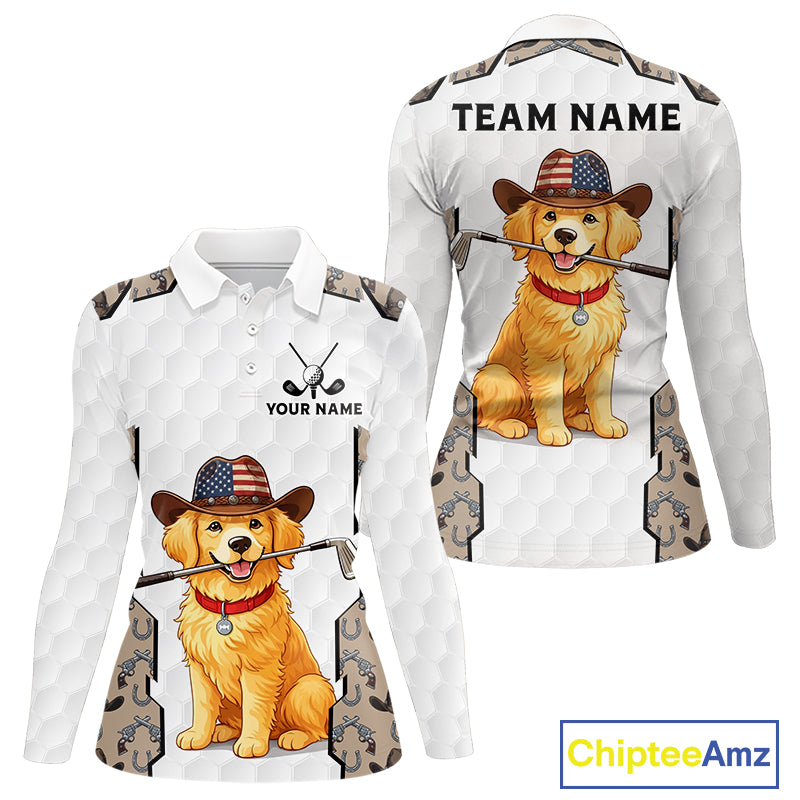 Personalized Cowboy Pattern White Golf Ball Womens Golden Golf Polo Shirts Custom Name Golf Gifts NYN3151