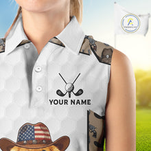 Load image into Gallery viewer, Cowboy Pattern White Golf Ball Womens Golden Golf Sleeveless Polo Shirts Custom Name Golf Gifts NYN3151