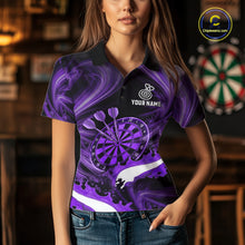 Load image into Gallery viewer, White And Purple Smoking Women Dart Polo &amp; 1/4-Zip Shirt Custom Splatter Dart Team Clothing NYN3341